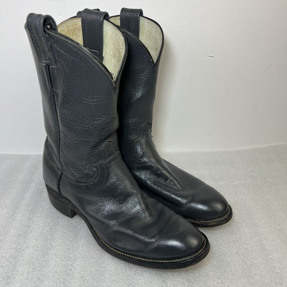 Vtg Olathe Boot Co. Womens Charcoal Leather Western Cowgirl Boots Sz 8B USA Made